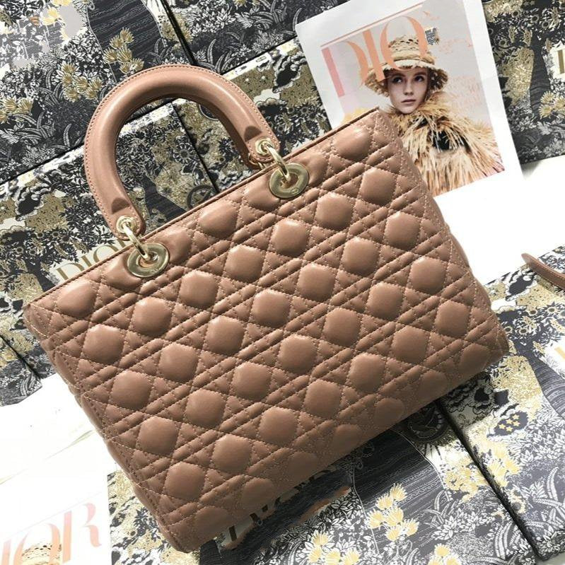 Luxury DiorLARGE LADY BAG 32CM BEIGE CANNAGE LAMBSKIN