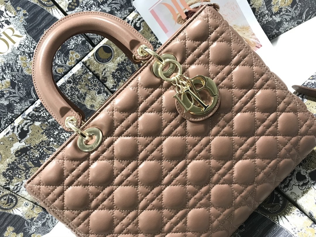 Luxury DiorLARGE LADY BAG 32CM BEIGE CANNAGE LAMBSKIN