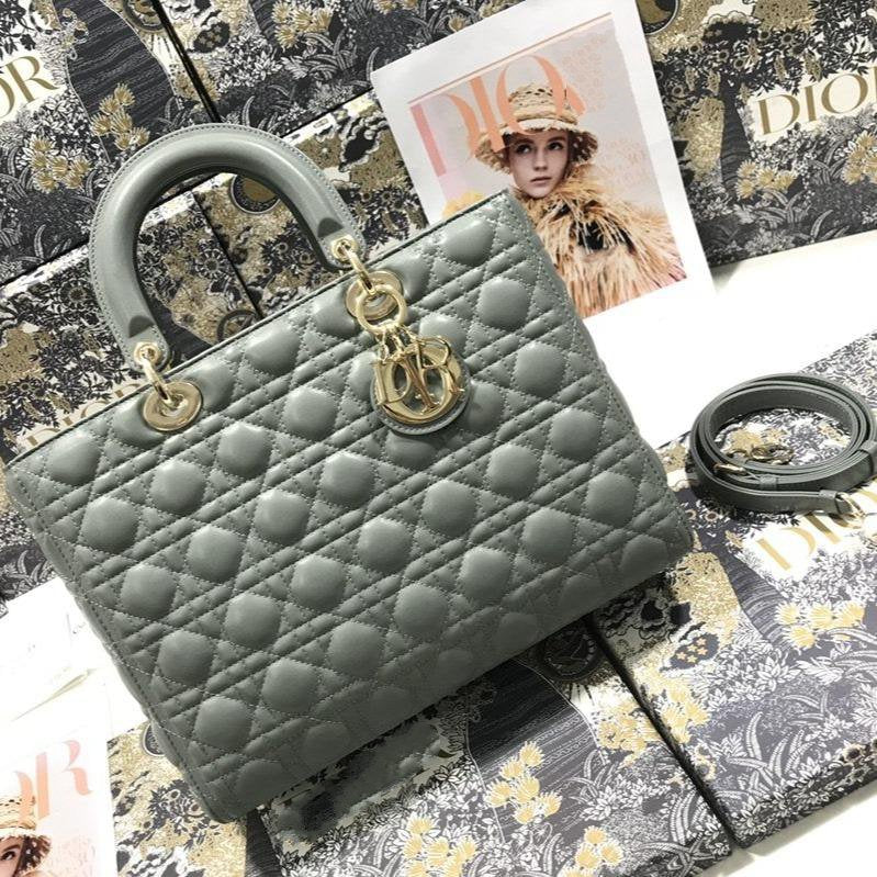 Luxury DiorLARGE LADY BAG 32CM GRAY CANNAGE LAMBSKIN