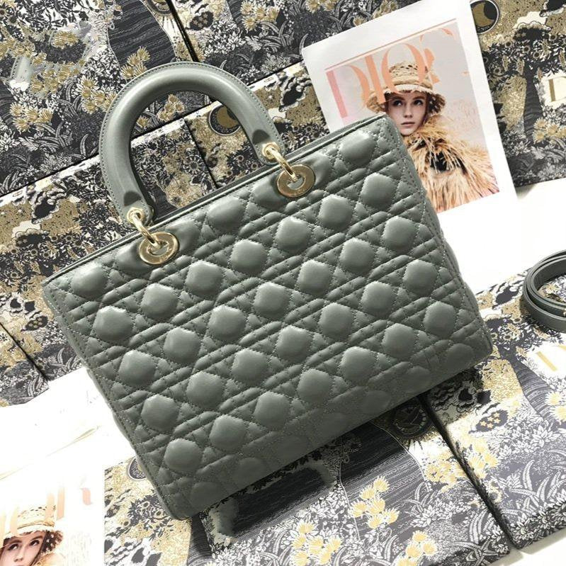 Luxury DiorLARGE LADY BAG 32CM GRAY CANNAGE LAMBSKIN