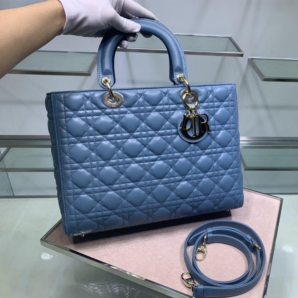 Luxury DiorLARGE LADY BAG 32CM BLUE CANNAGE LAMBSKIN