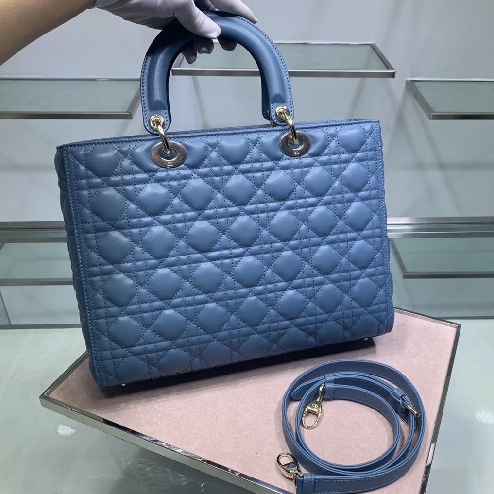 Luxury DiorLARGE LADY BAG 32CM BLUE CANNAGE LAMBSKIN