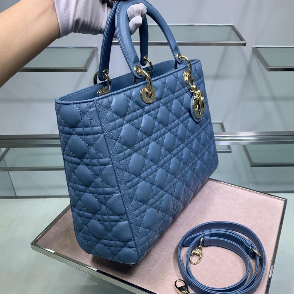 Luxury DiorLARGE LADY BAG 32CM BLUE CANNAGE LAMBSKIN