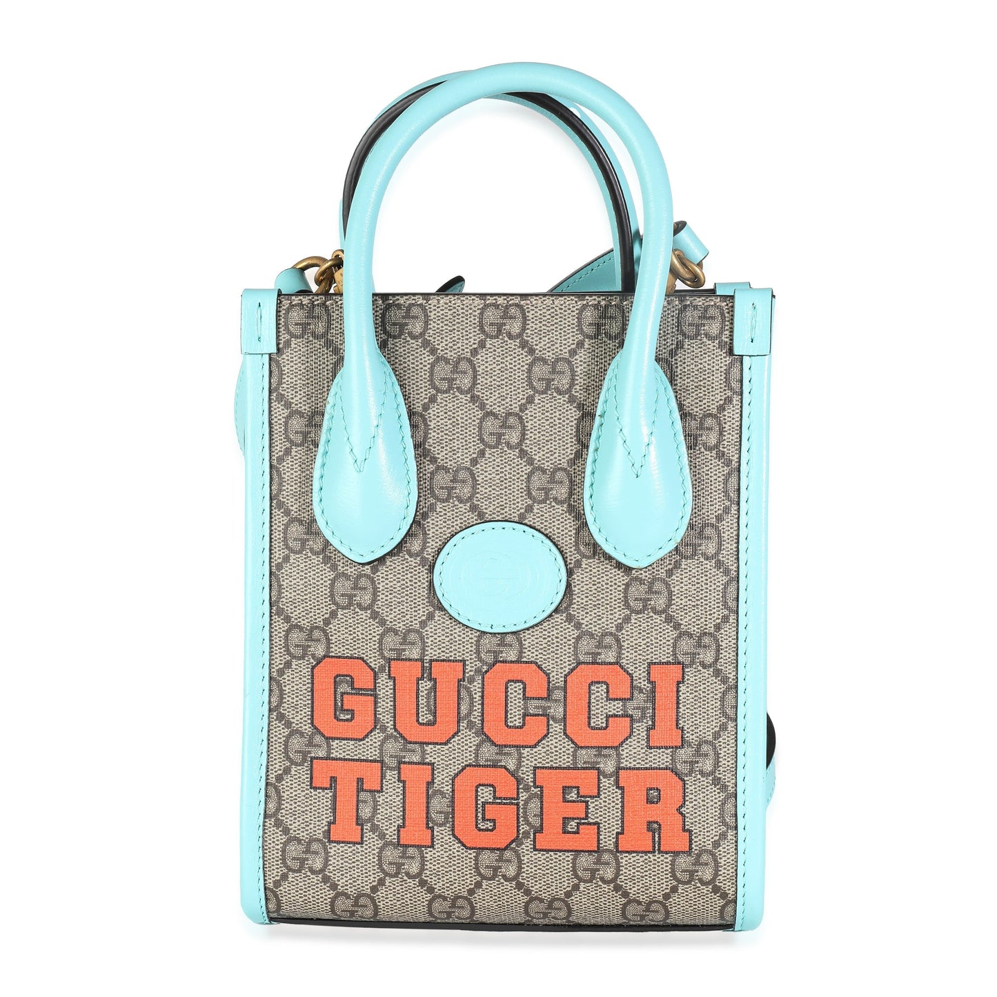Luxury Gucci Trending 2025 Blue Leather GG Supreme Canvas Tiger Mini Tote