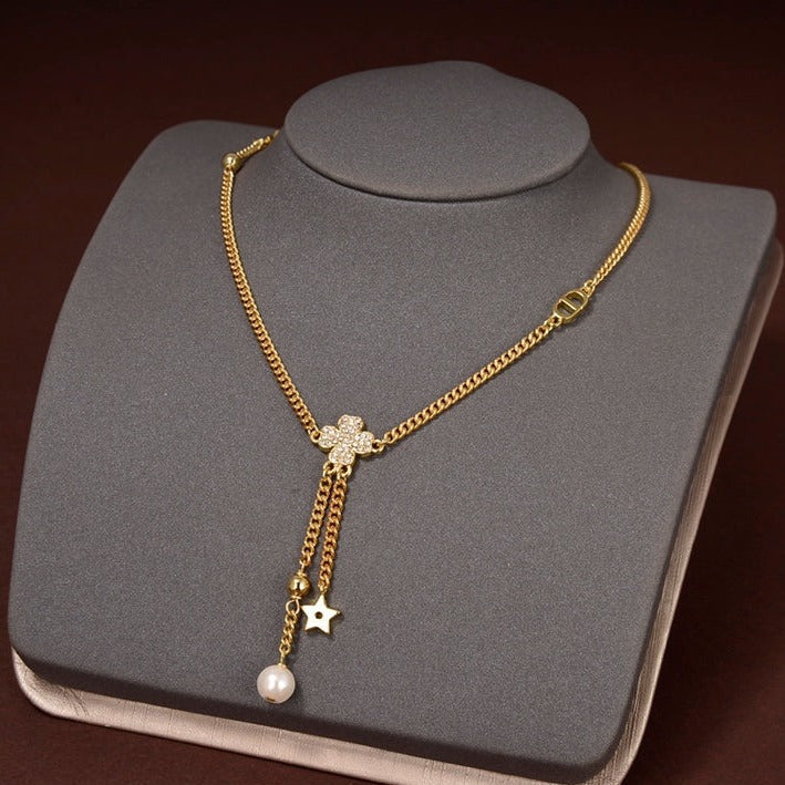 Luxury DiorSTAR AND BALL GOLD DIAMOND NECKLACE