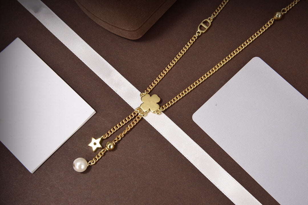 Luxury DiorSTAR AND BALL GOLD DIAMOND NECKLACE