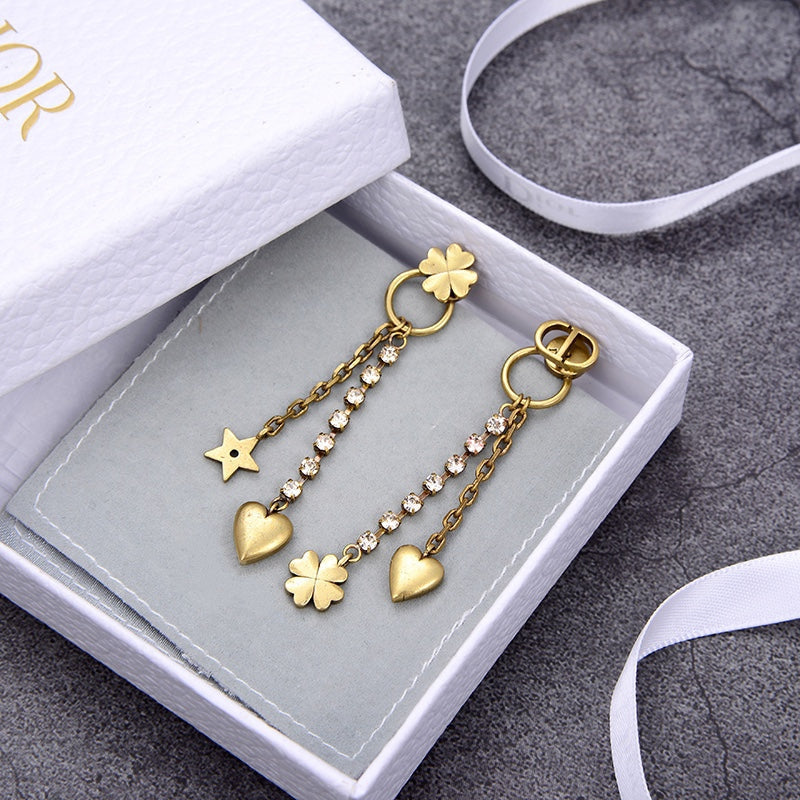 Luxury DiorHEART CLOVER STAR EARRINGS GOLD