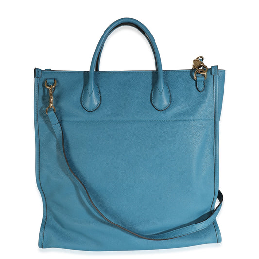 Luxury Gucci Trending 2025 Blue Leather Logo Embossed Shopper Tote