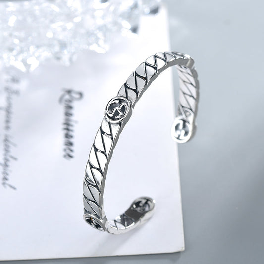 Luxury Gucci GG SILVER INTERLOCKING OPEN BRACELET