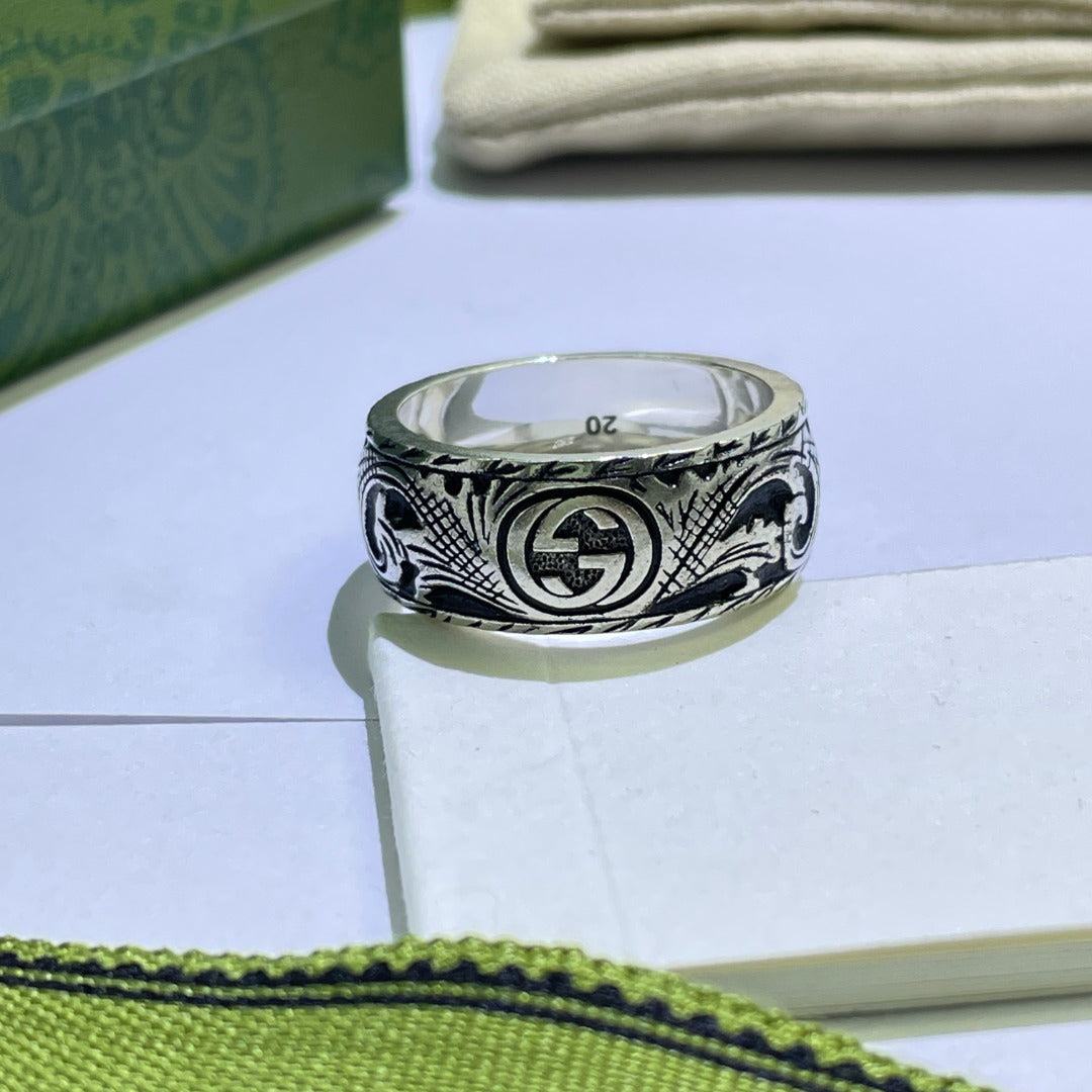 Luxury Gucci GG ENGRAVED SILVER RING