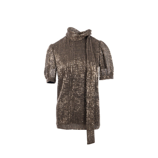 Celine size 34 lavalli/ tulle blouse Top/polyster Gold
