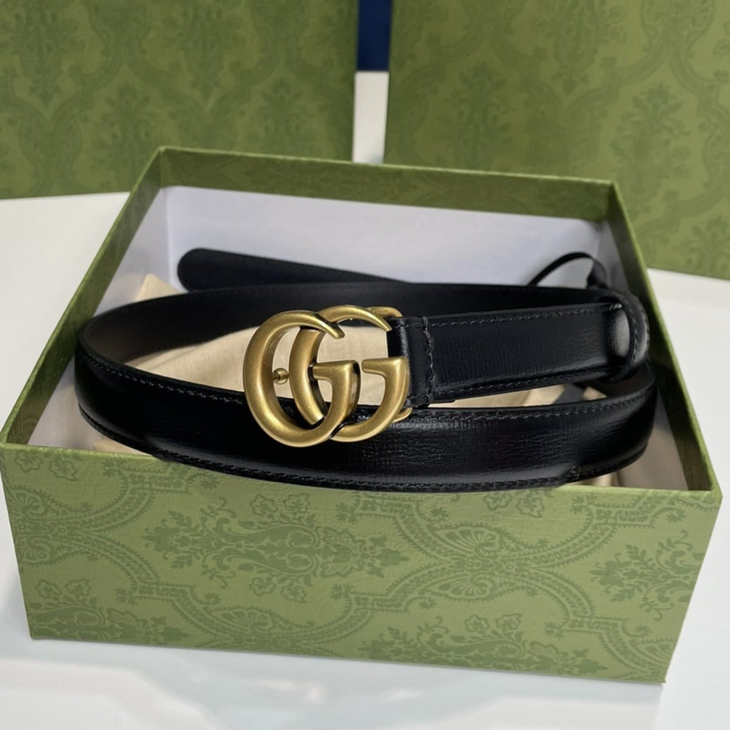 Luxury Gucci GG BELT DOUBLE G GOLD BUCKLE 20MM BLACK LEATHER