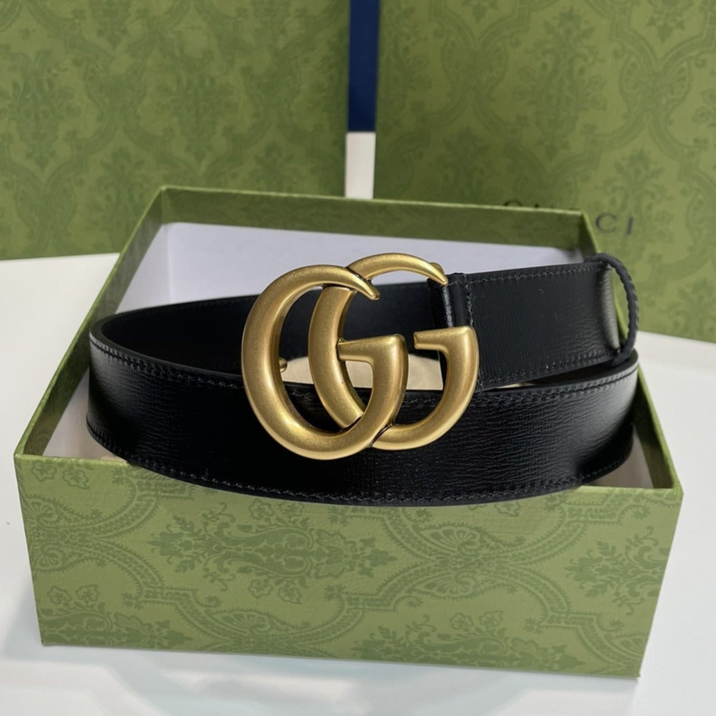 Luxury Gucci MARMONT 30MM DOUBLE G GOLD BUCKLE BLACK LEATHER
