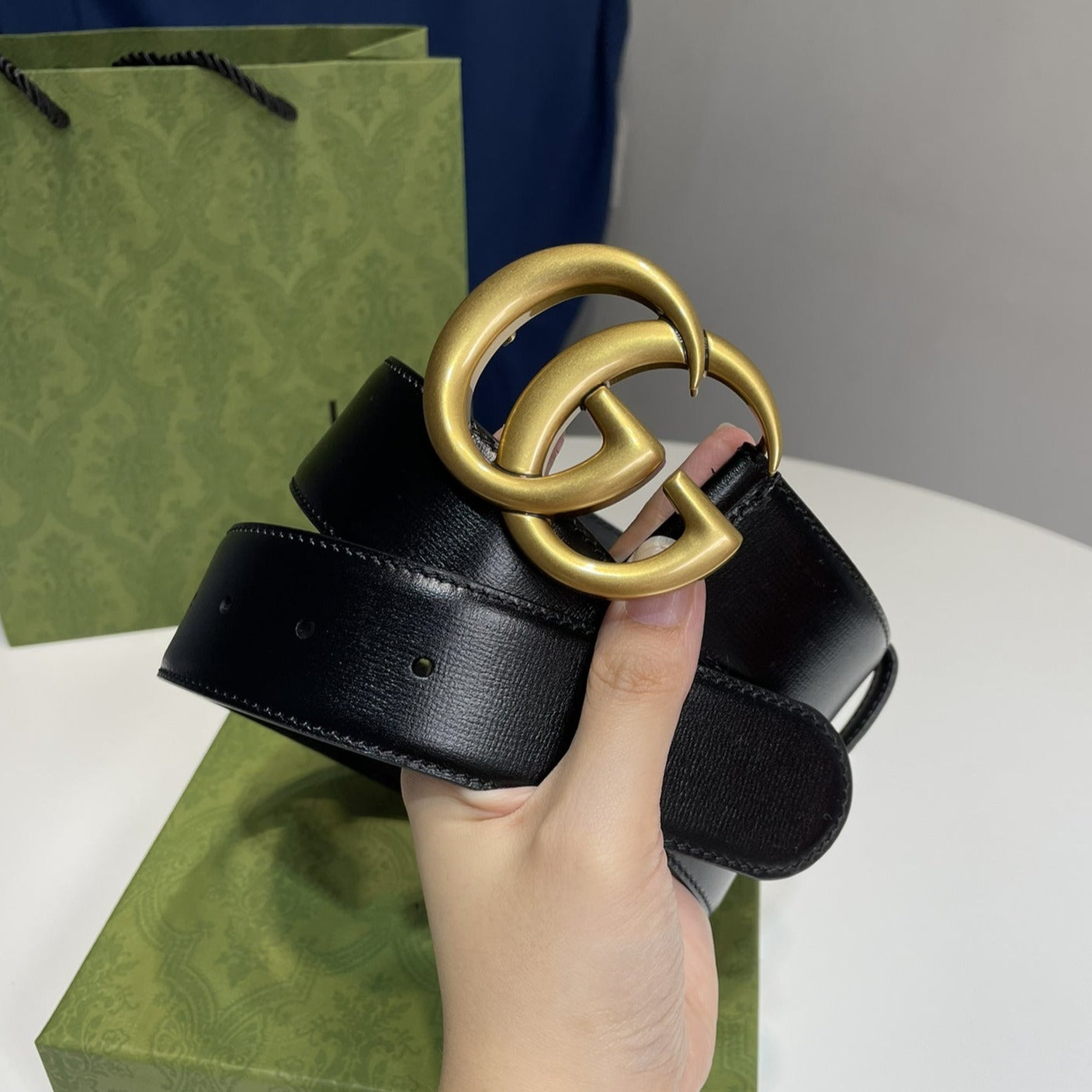 Luxury Gucci DOUBLE G MARMONT GOLD BUCKLE 40MM BLACK LEATHER