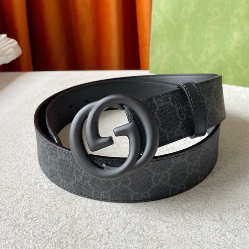 Luxury Gucci DOUBLE G BLACK BUCKLE 40MM BLUE CANVAS