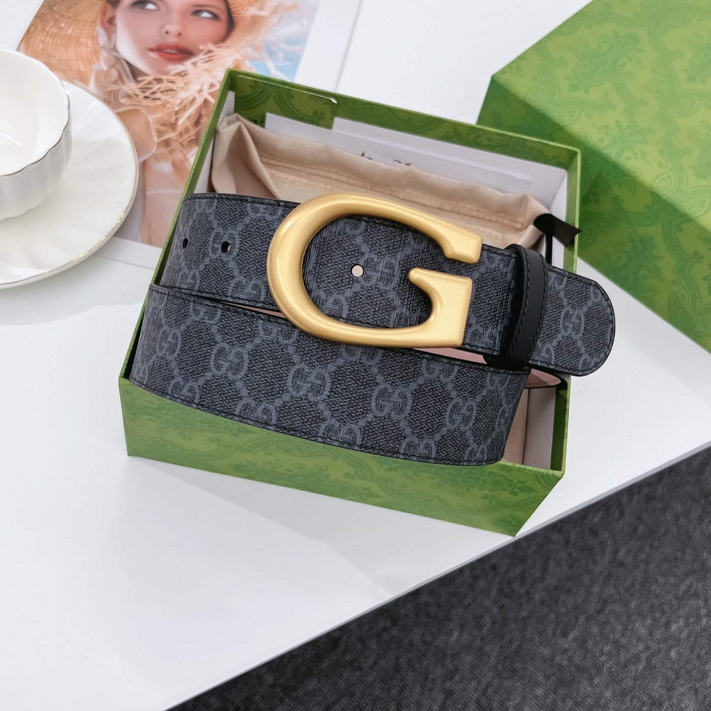 Luxury Gucci G BELT GOLD BUCKLE BLACK 40MM BEIGE CANVAS