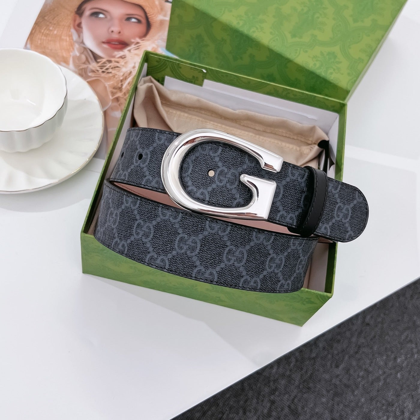 Luxury Gucci G BELT SILVER BUCKLE BLACK 40MM BEIGE CANVAS