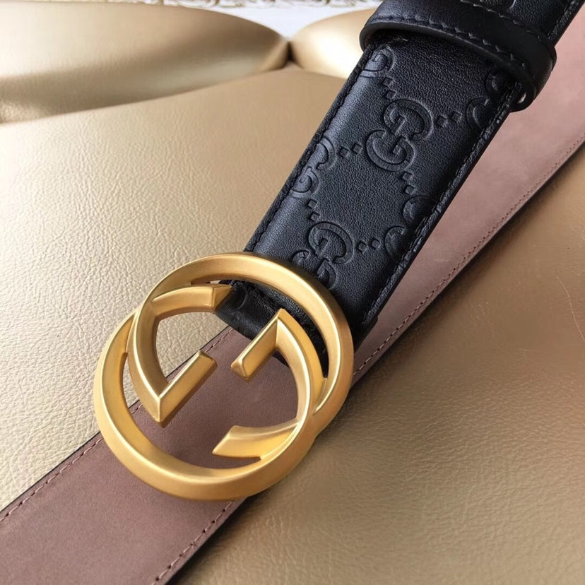 Luxury Gucci GG BELT IMPRINTED BLACK LEATHER 40MM