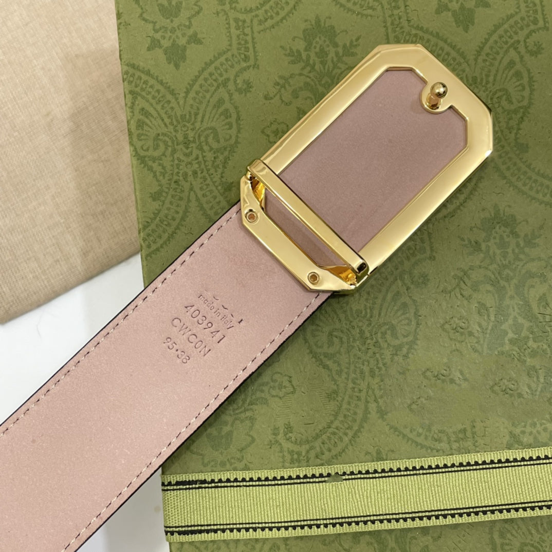 Luxury Gucci G BELT GOLD SQUARE BUCKLE BLACK LEATHER 3.5CM