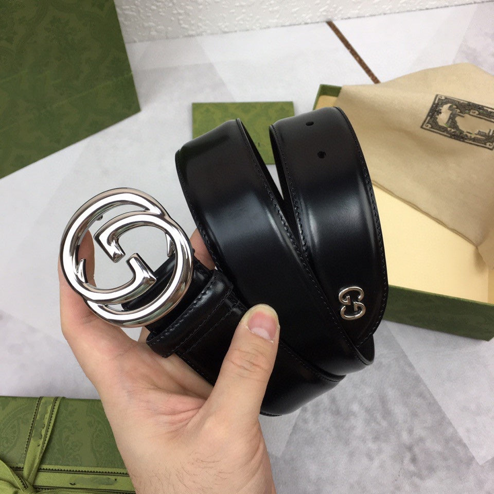 Luxury Gucci GC BELT SILVER BUCKLE BACK LEATHER 4.0CM