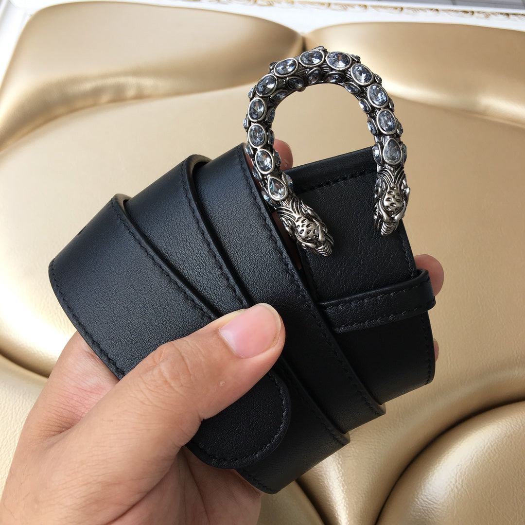 Luxury Gucci GC BELT 30MM DOUBLE BUCKLE BLACK SNAKE HEAD LEATHER