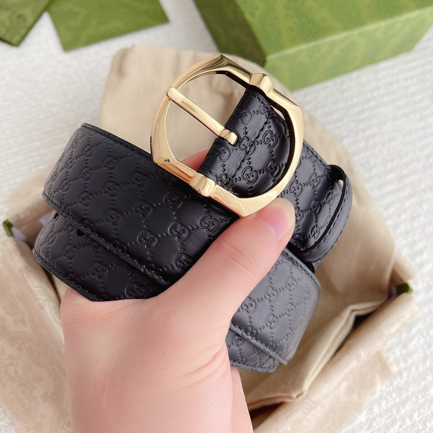 Luxury Gucci GC BELT GOLD BUCKLE IN GG SINK LEATHER 4.0CM