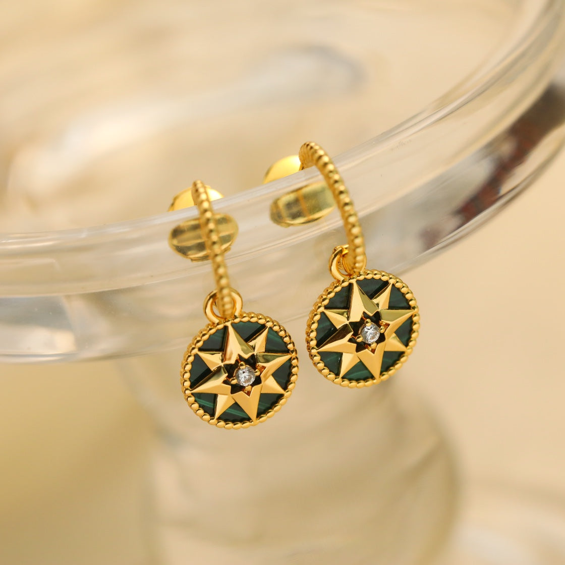 Luxury DiorLUCKY STAR GOLD MALACHITE EARRINGS