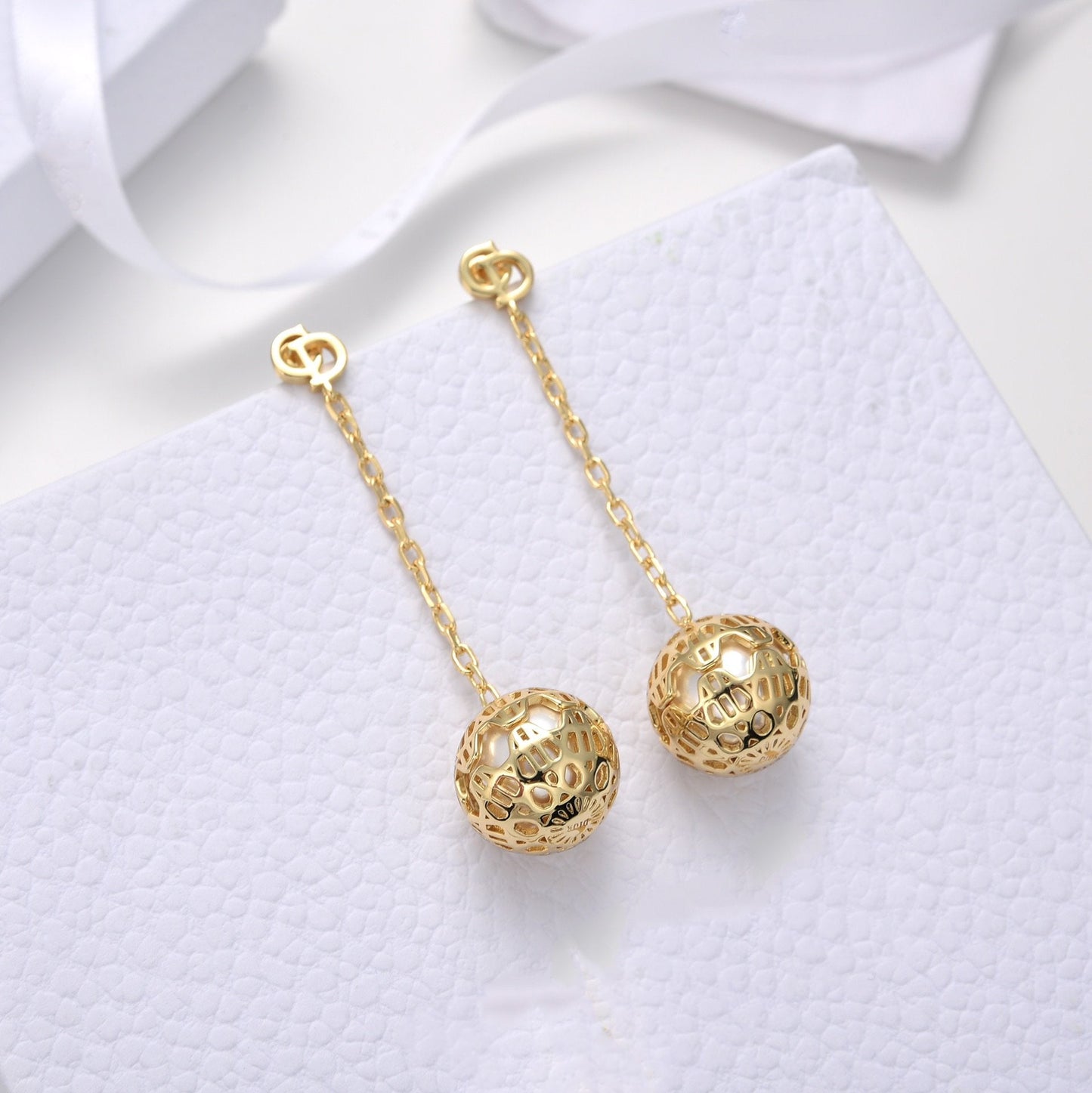 Luxury DiorBALL DROP GOLD EARRINGS