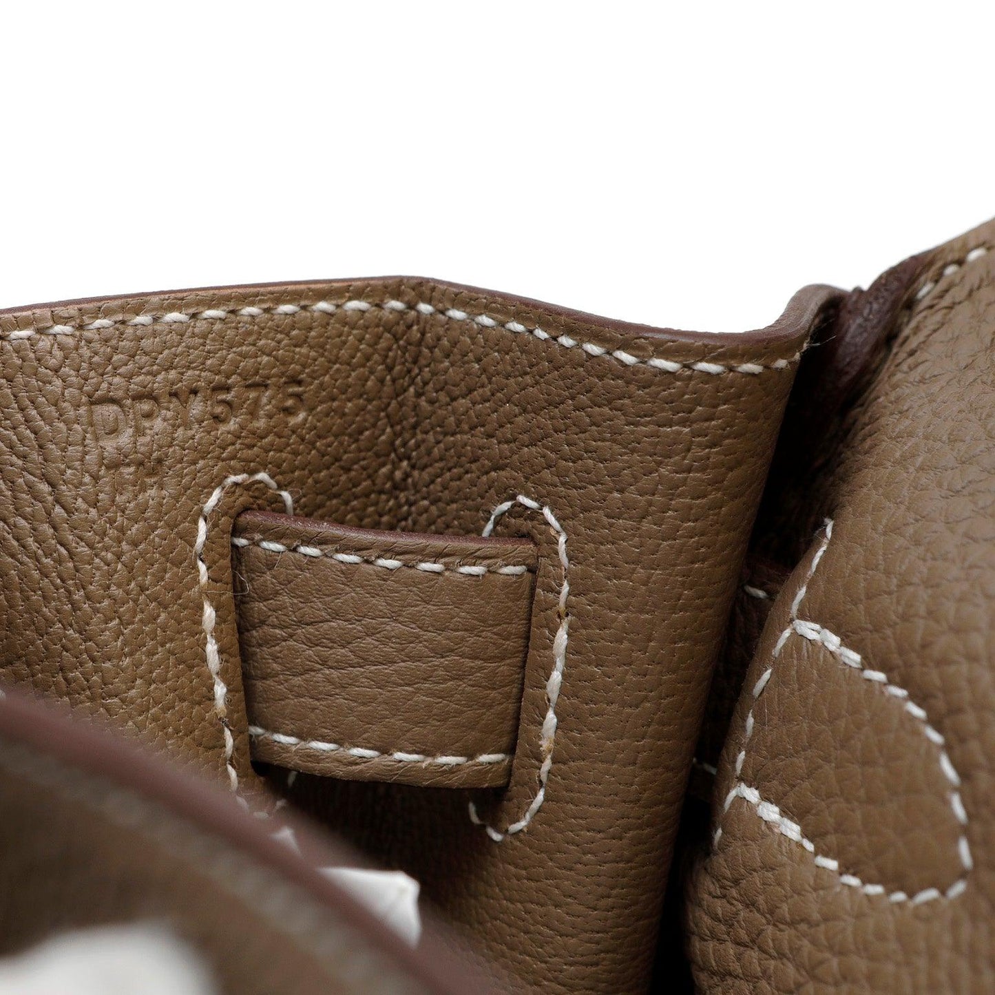 Luxury Hermes 28cm Etoupe Togo Kelly w/ Palladium Hardware & White Stitching