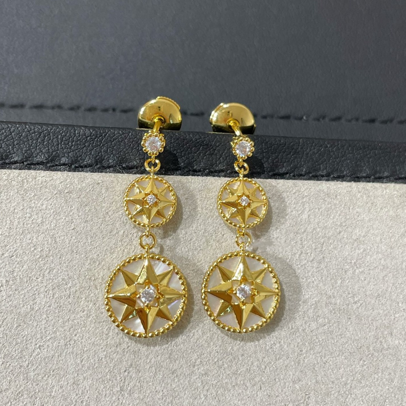 Luxury DiorLUCKY STAR GOLD DIAMOND MOP 3 MOTIF DROP EARRINGS
