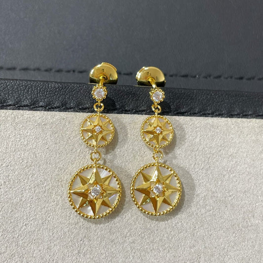 Luxury DiorLUCKY STAR GOLD DIAMOND MOP 3 MOTIF DROP EARRINGS