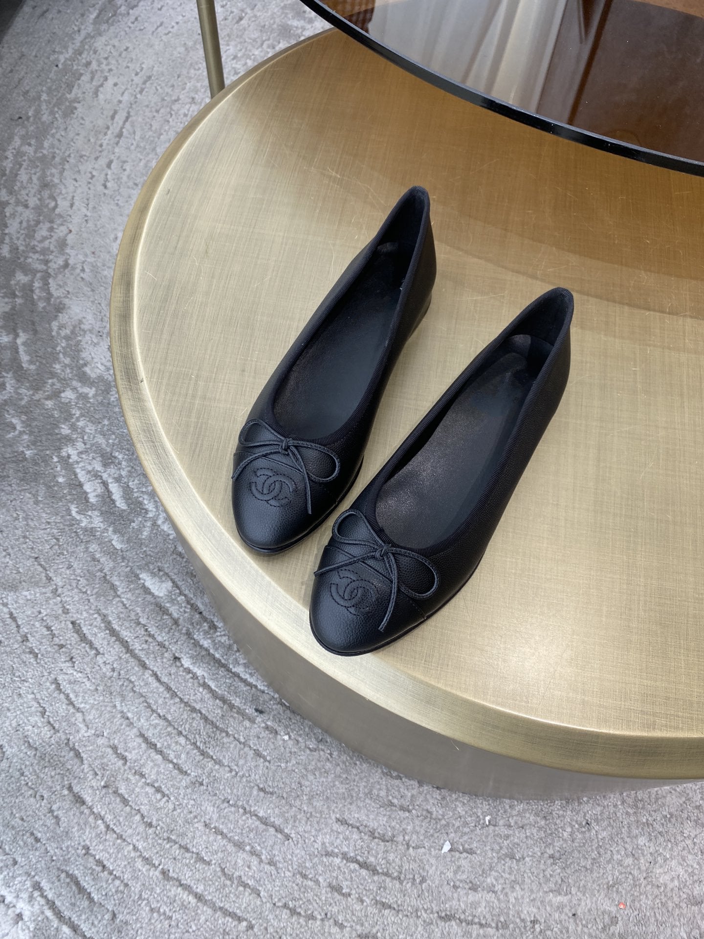 Luxury Chanel ballet flats black grained calfskin