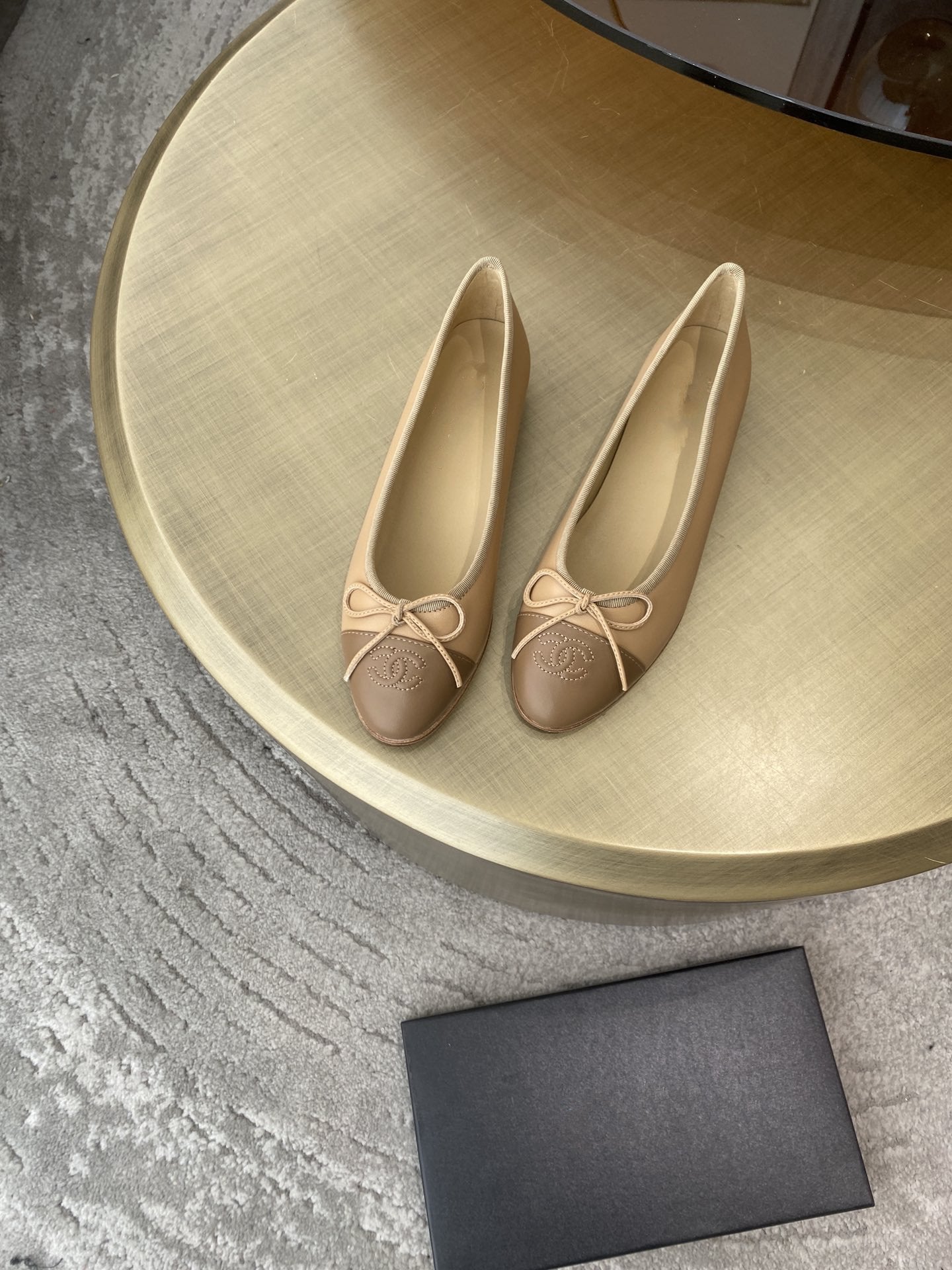 Luxury Chanel ballet flats beige brown lambskin