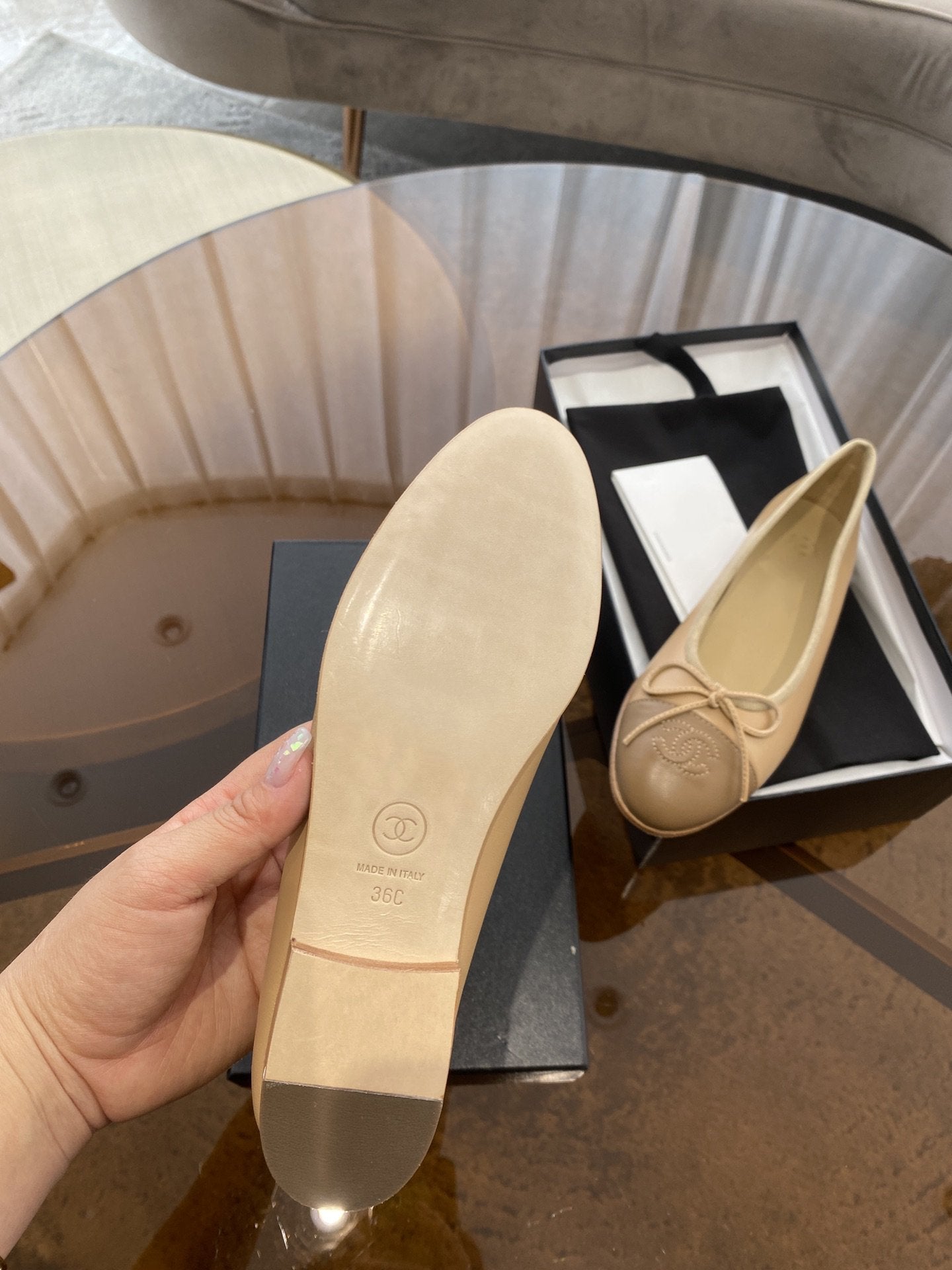 Luxury Chanel ballet flats beige brown lambskin