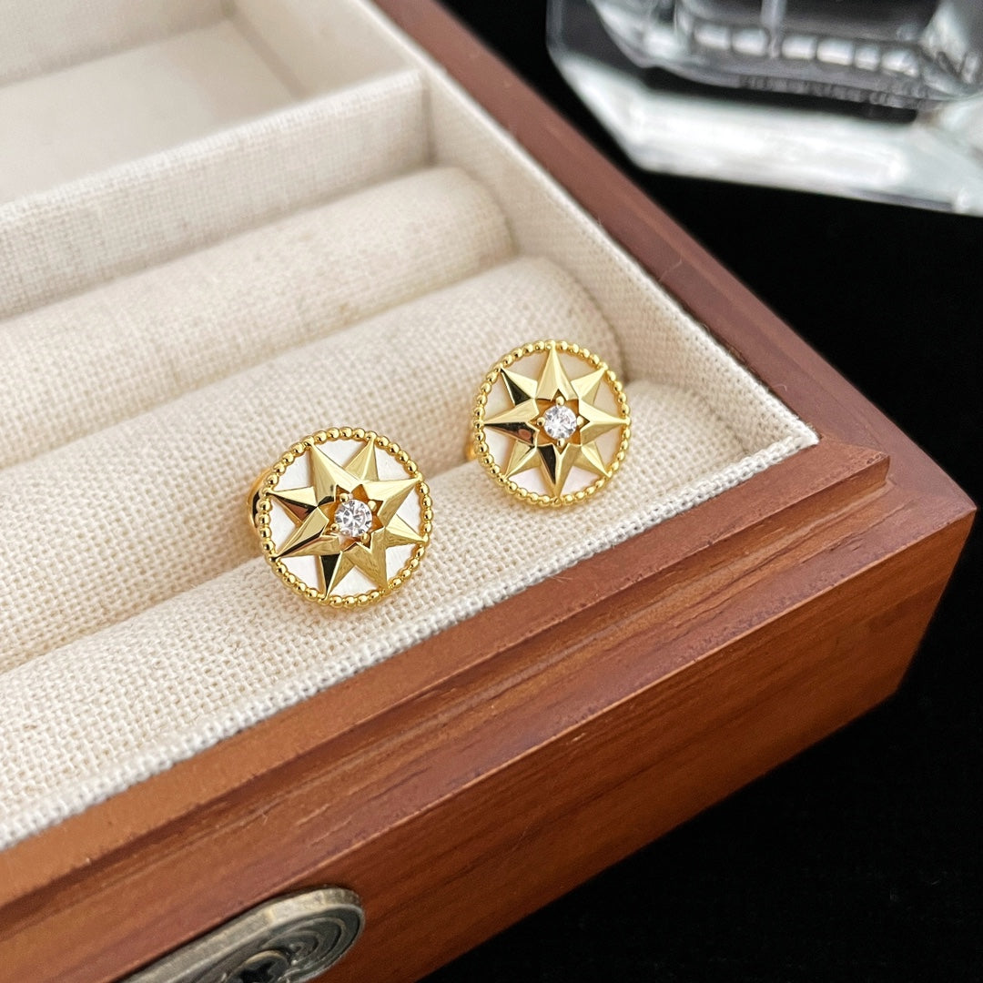 Luxury DiorROSE DE VENTS GOLD DIAMOND STUD EARRINGS