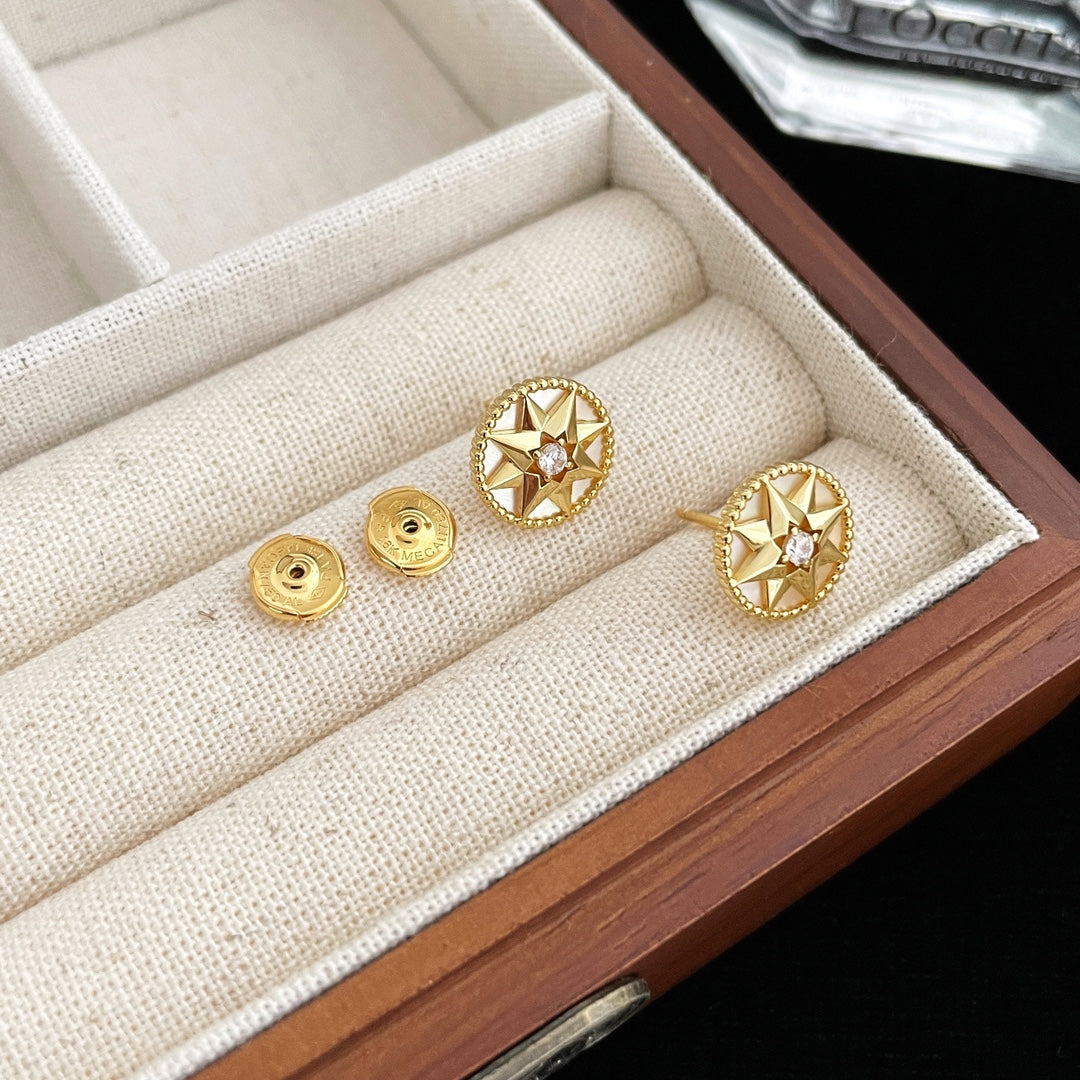 Luxury DiorROSE DE VENTS GOLD DIAMOND STUD EARRINGS