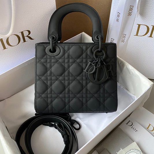 Luxury DiorSMALL LADY 20 MY ABC ALL BLACK LAMBSKIN