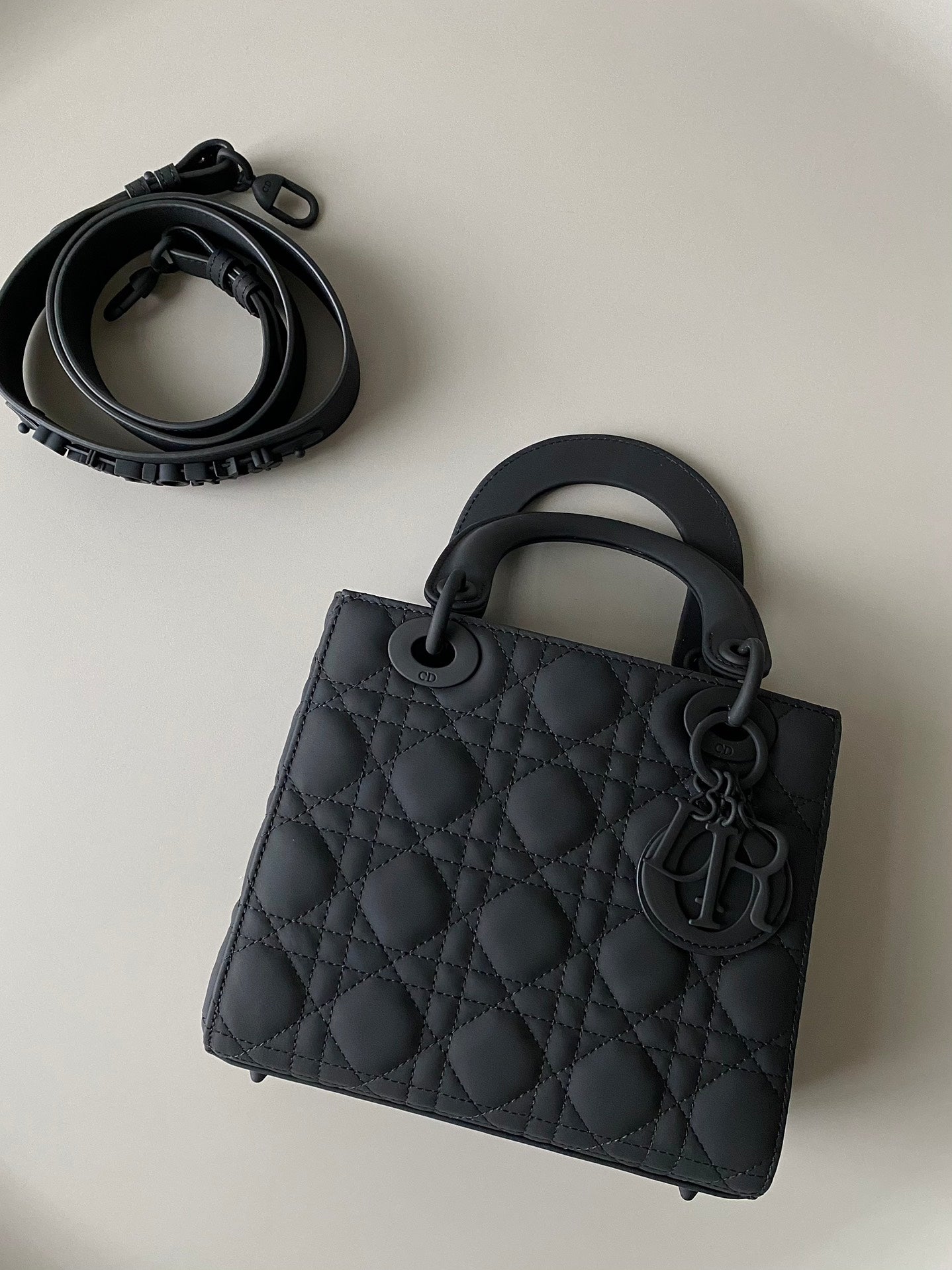Luxury DiorSMALL LADY 20 MY ABC ALL BLACK LAMBSKIN