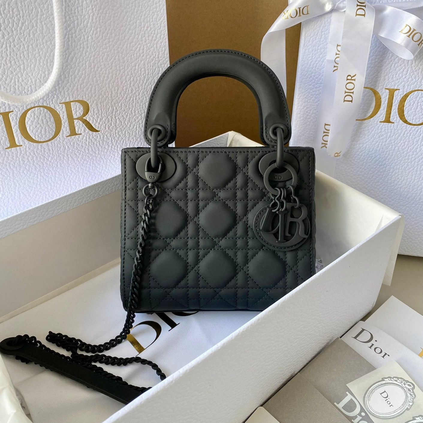 Luxury DiorMINI LADY 17 MY ABC ALL BLACK LAMBSKIN
