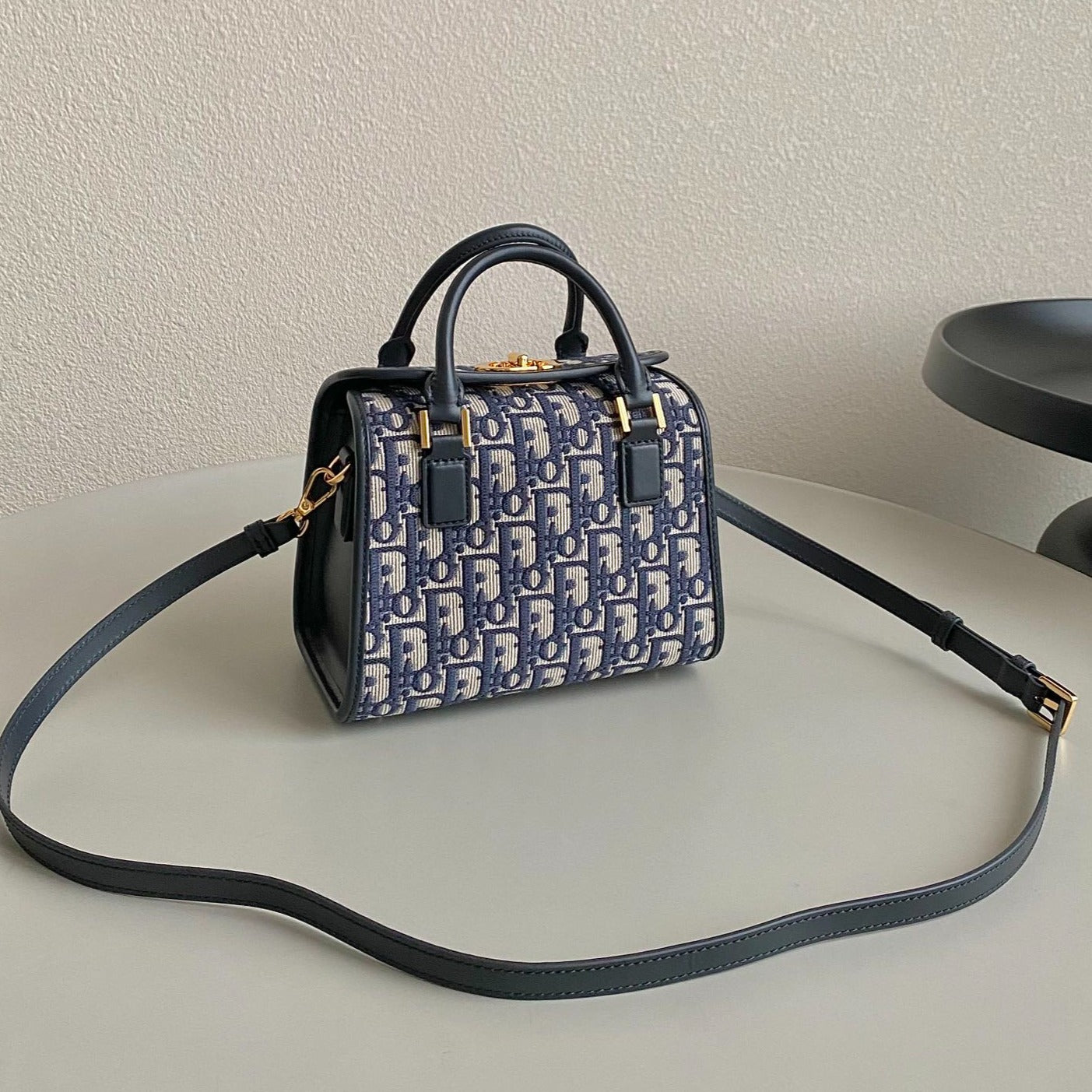 Luxury DiorSMALL BOSTON 22 BLUE OBLIQUE EMBROIDERY