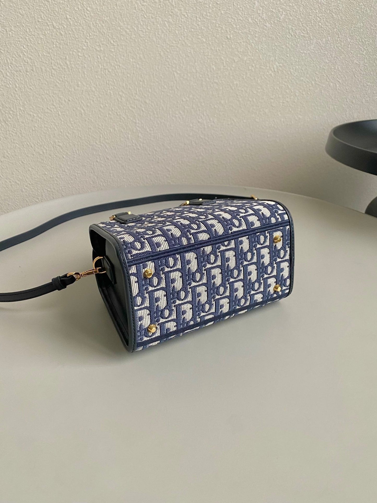 Luxury DiorSMALL BOSTON 22 BLUE OBLIQUE EMBROIDERY
