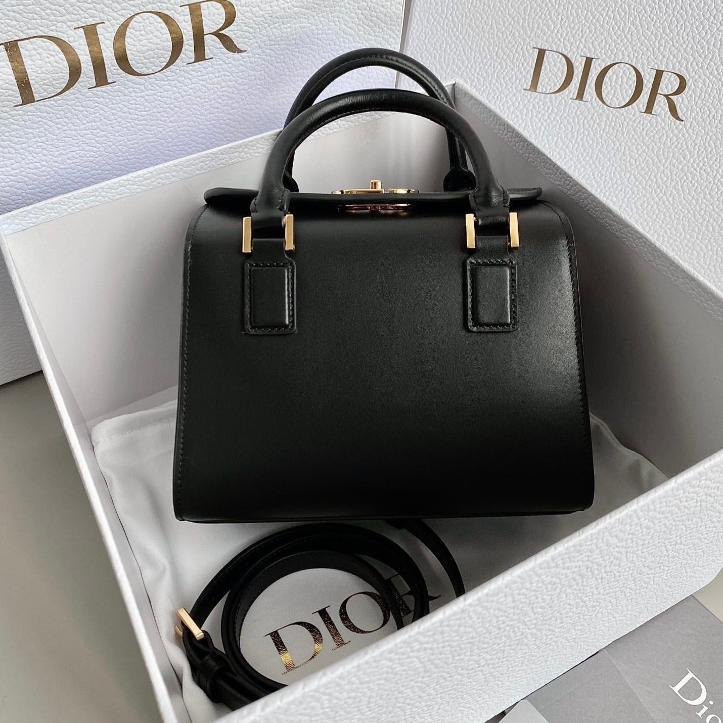 Luxury DiorSMALL BOSTON 22 BLACK BOX CALFSKIN