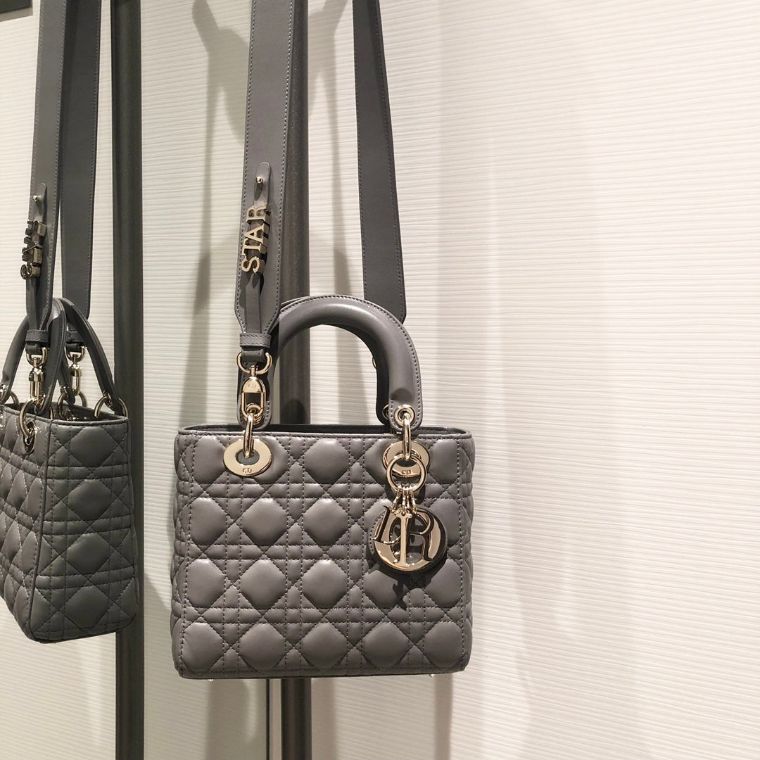 Luxury DiorSMALL LADY 20 MY ABC GREY LAMBSKIN