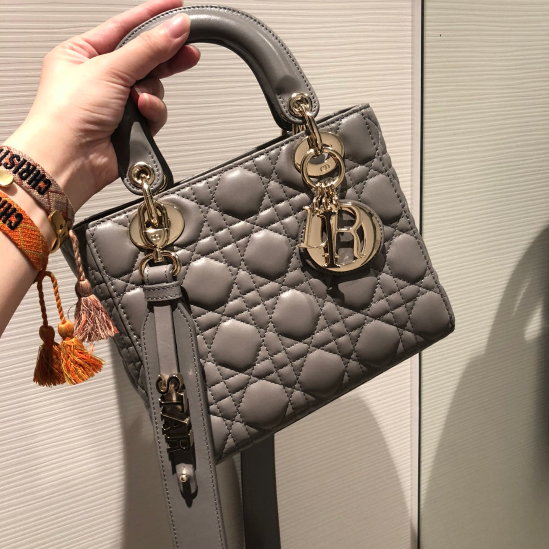 Luxury DiorSMALL LADY 20 MY ABC GREY LAMBSKIN