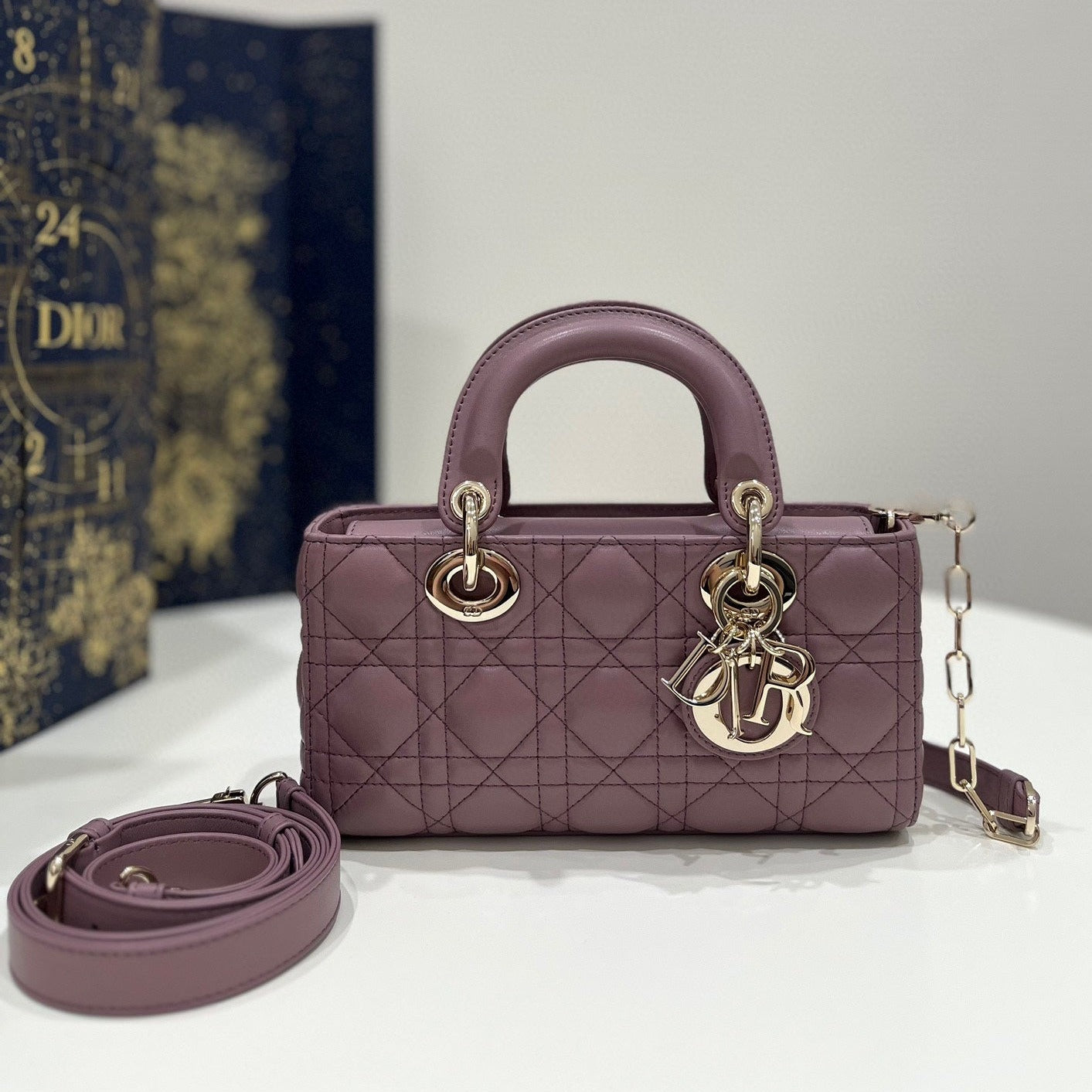 Luxury DiorSMALL LADY D-JOY 22 PURPLE LAMBSKIN