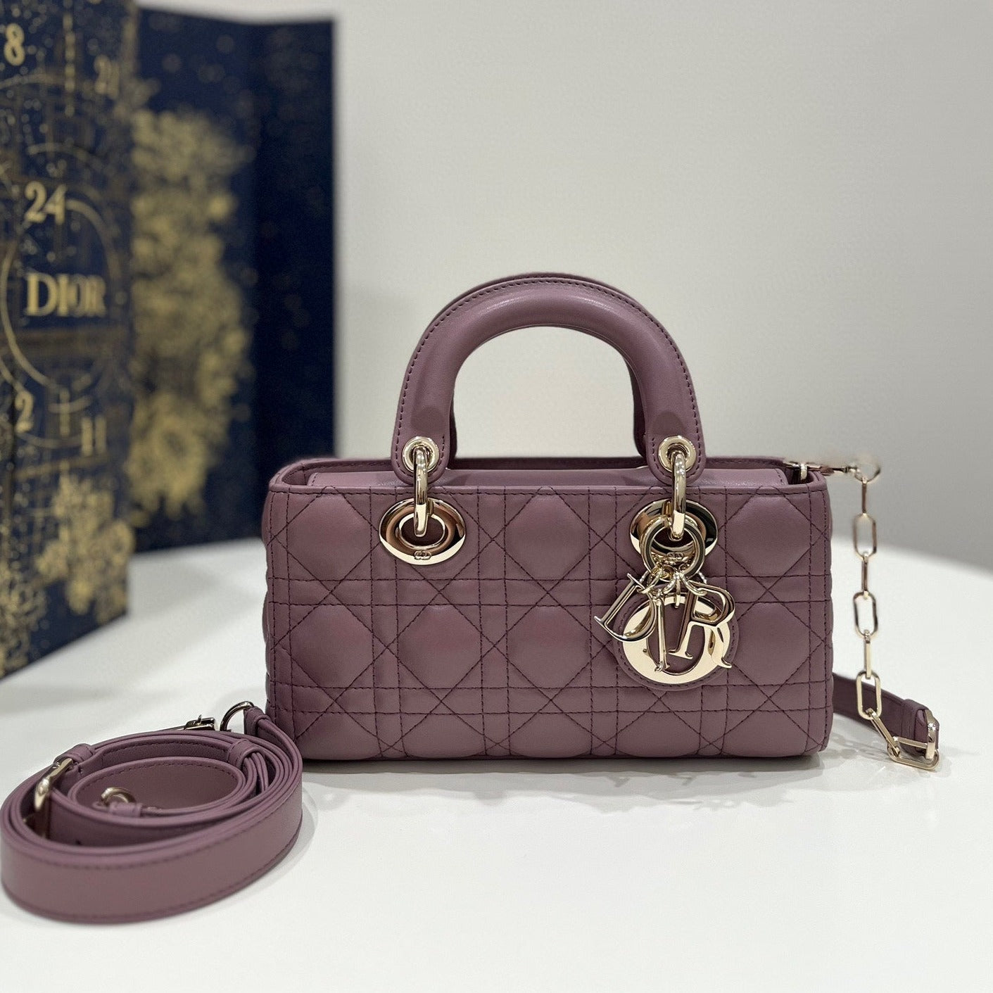 Luxury DiorSMALL LADY D-JOY 22 PURPLE LAMBSKIN