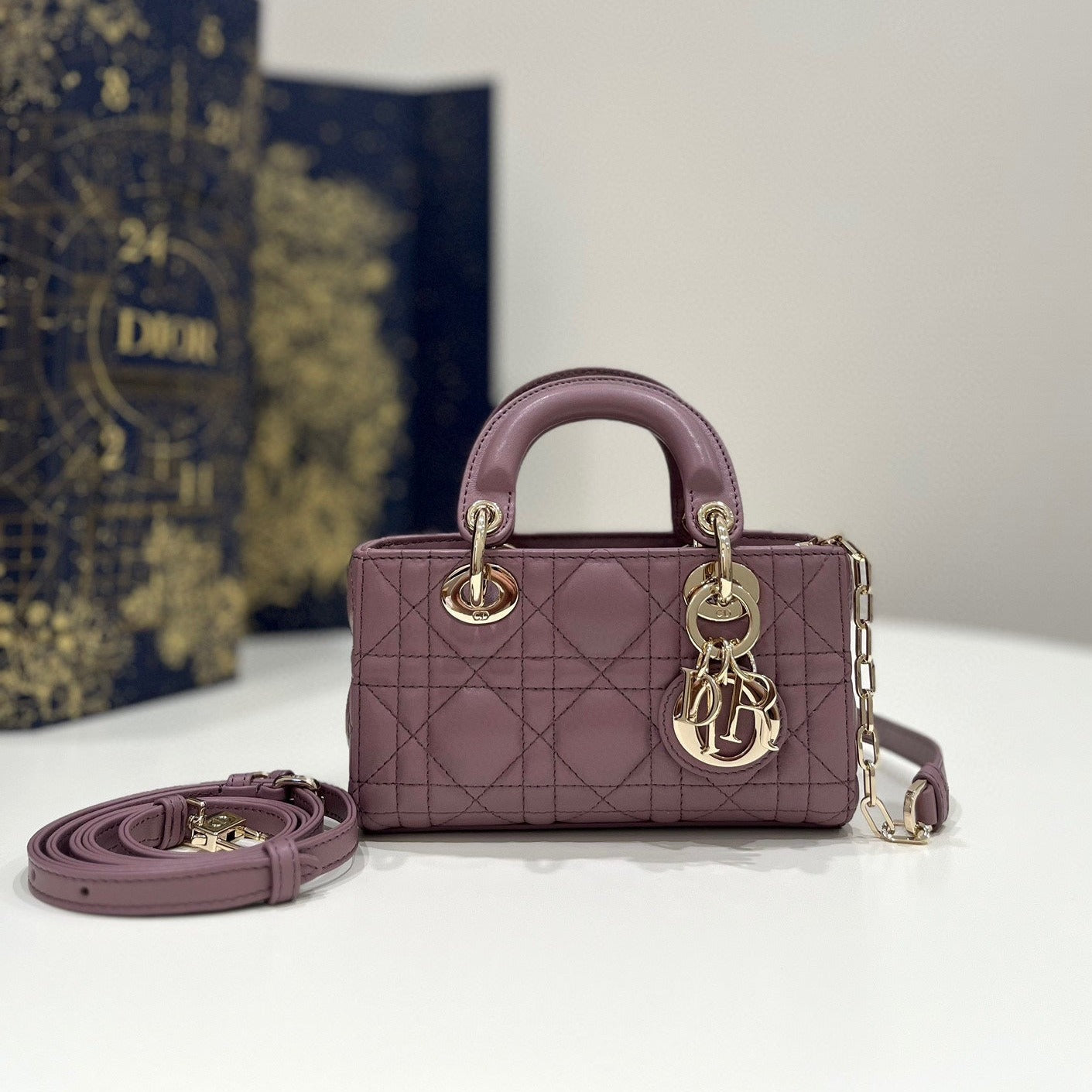 Luxury DiorLADY D-JOY 16 MICRO PURPLE LAMBSKIN