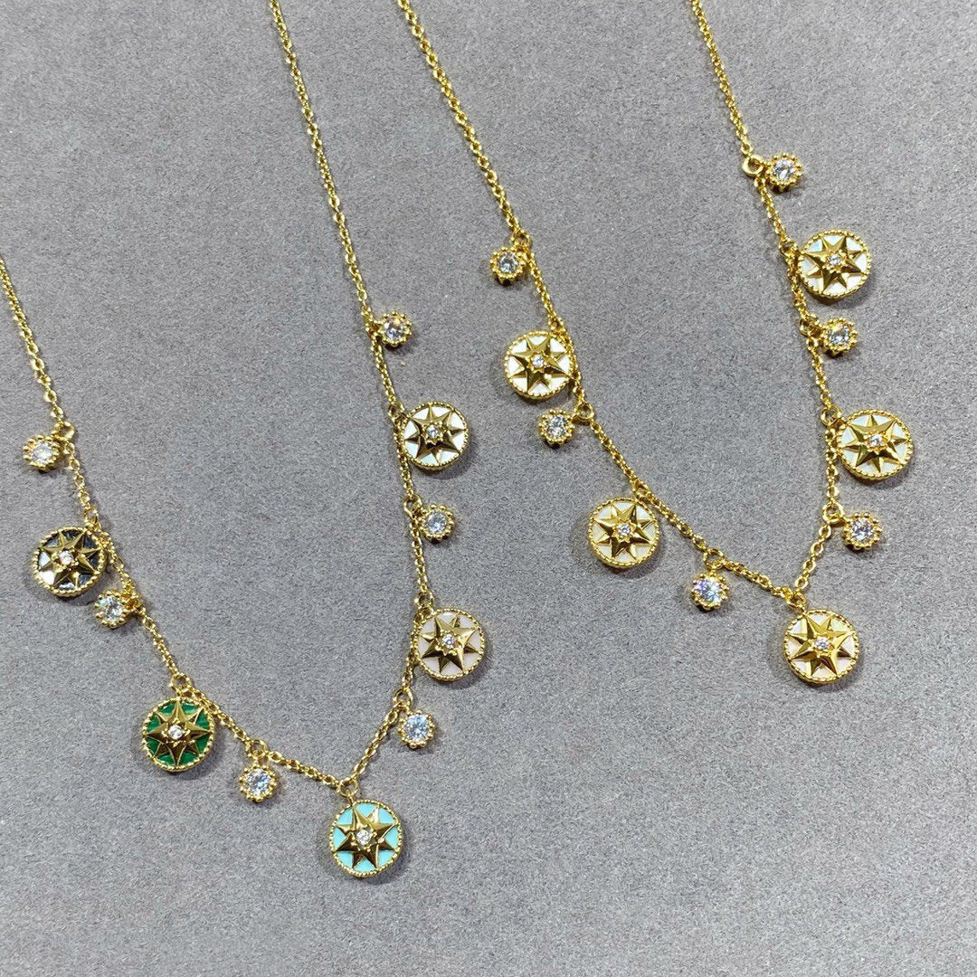 Luxury DiorROSE VENTS MULTI COLOR 5 MOTIF 6 DIAMOND NECKLACE