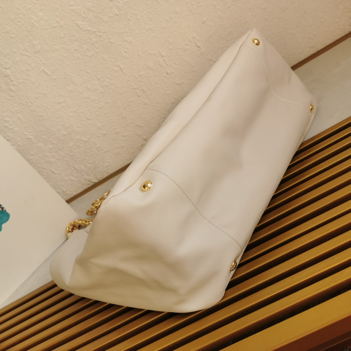 Luxury PradaCHAIN TOTE 39 SOFT WHITE CALFSKIN
