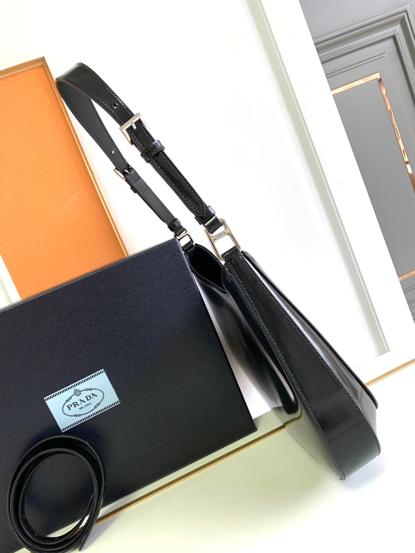 Luxury PradaCLEO 30 BLACK BRUSHED LEATHER SHOULDER BAG